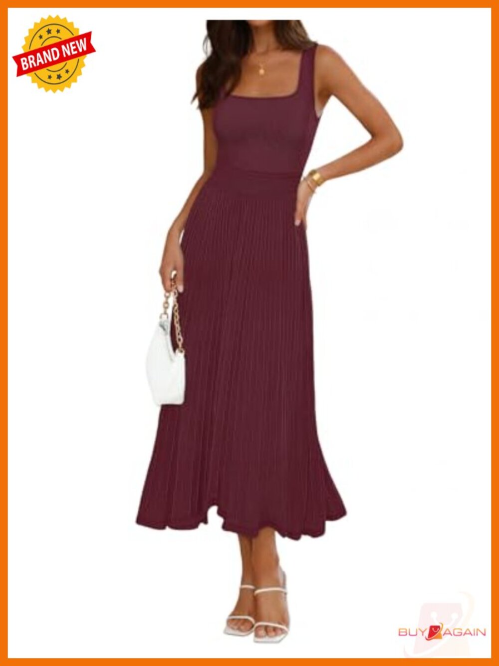 MEROKEETY Women's Summer Midi Dress Sleeveless Square Neck